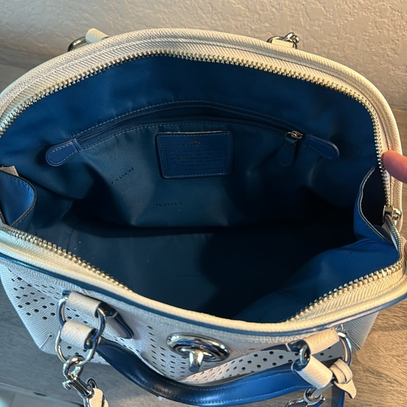 Designer Coach Cream Perforated Crossgrain Leather Prince Street Satchel Bag - Picture 8 of 10